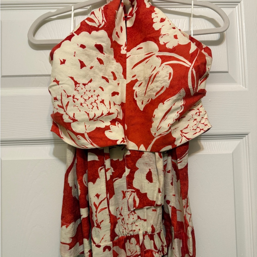 MANGO Red and Cream Floral Halter Set